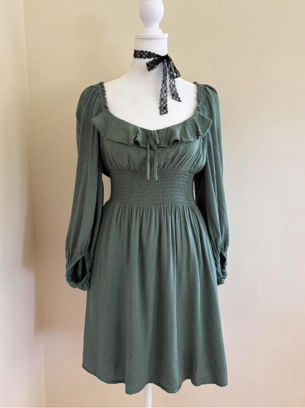 Betsey Johnson milkmaid cottagecore fairy green peasant dress boho prairie S